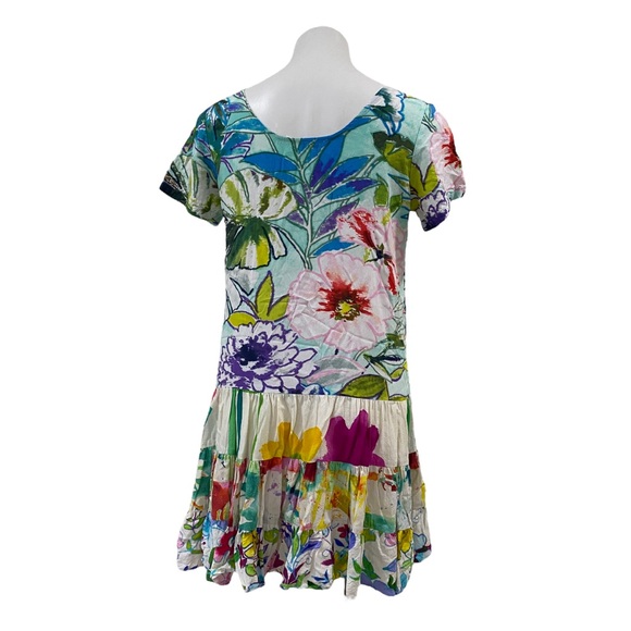 Jams World Rayon Hattie Dress Floral Multicolored Drop Ruffle Hem Sz SMALL - Picture 4 of 10